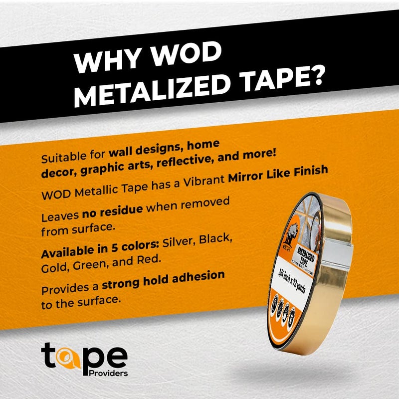 WOD Tape WOD MPFT2 Silver Metalized Polyester Mylar Film Tape with Acrylic Adhesive, 1/2 inch x 72 ft. Vibrant Mirror Silver Tape, Decor Tape for Detailing Accent Wall, Graphic Arts, Car and Boat Trim - Image 2